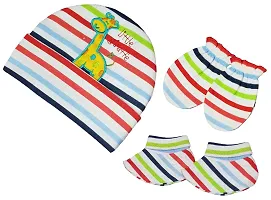 GOURAVSUMANA Soft Cotton Baby Boys  Baby Girl's Kids Cap Mittens Booties (Multicolor, Pack of 1)-thumb1