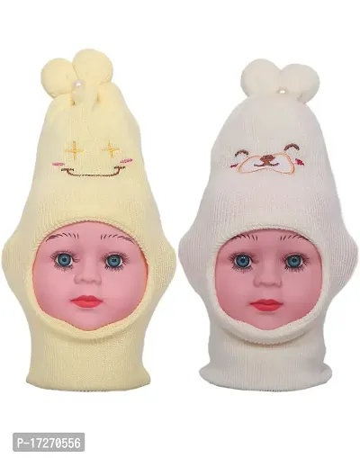 GOURAVSUMANA Baby Winter Warm Soft Kids Woolen Cap Boys  Girl's (White Pink; Pack of 2)