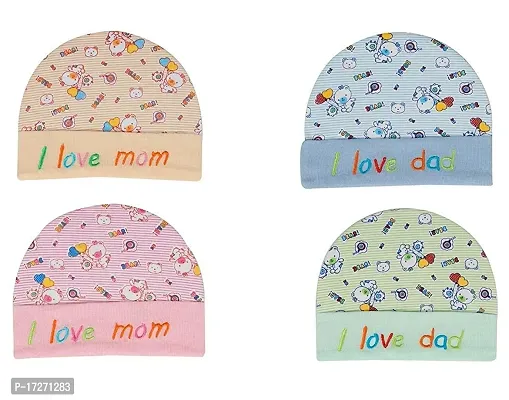 GOURAVSUMANA New Born Baby Stylish Printed Soft Cotton Cap (Multicolor ; 0-3 Months) Pack of 4 (Color Design May Vary)