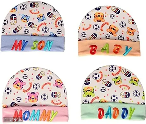 GOURAVSUMANA New Born Baby Stylish Cotton Cap (Multicolor ; 0-3 Months) Pack of 4 (Color Design May Vary)-thumb0