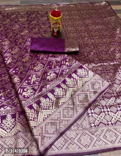 Elegant Silk Blend Zari woven Women Saree with Running Blouse-thumb0