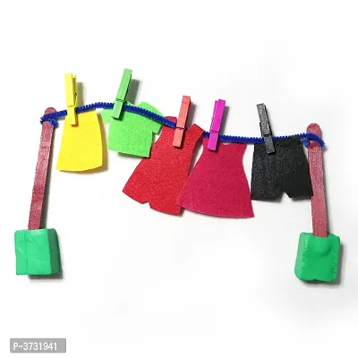 5 outfits / 5 wooden craft clip (Peg) / 2 stick / 1 string / 2 clay cube For Kids