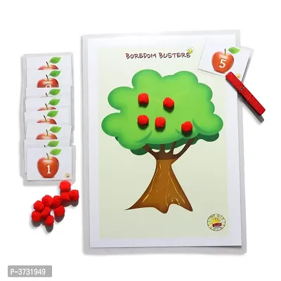 10 laminated small cards / 1 laminated tree / 15 red colour pom poms / 1 wooden craft clip (Peg) For Kids-thumb0