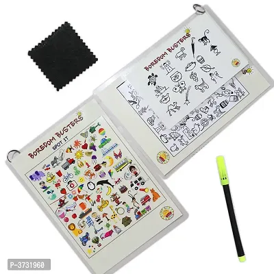 3 laminated colour picture card / 3 laminated black and white picture card / 1 sketch pen / 1 felt cloth For Kids-thumb0