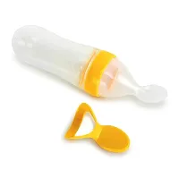 Kassy Pop Silicone Squeeze Baby Feeding Spoon - Ideal for Milk and Semi-Solid Foods Like Rice Paste, Soup, Baby Food Dispensing Spoon with Dust Cover, Excellent Baby Care Item (90 ml) (Yellow)-thumb2