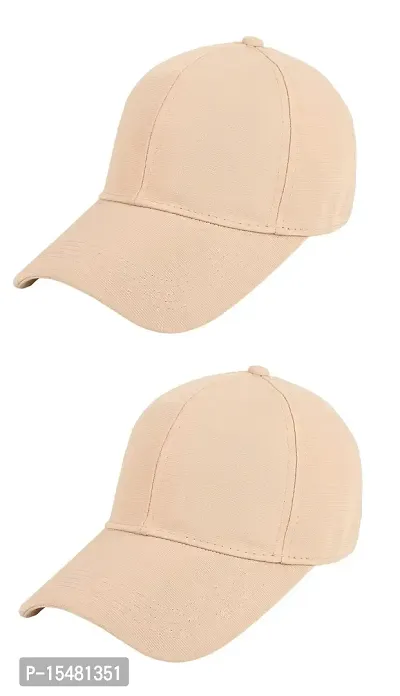Zacharias Men's Polycotton Flexi Stretch Fit Closed Back Cap FC-01 (Beige_Pack of 2) (Free Size)-thumb0