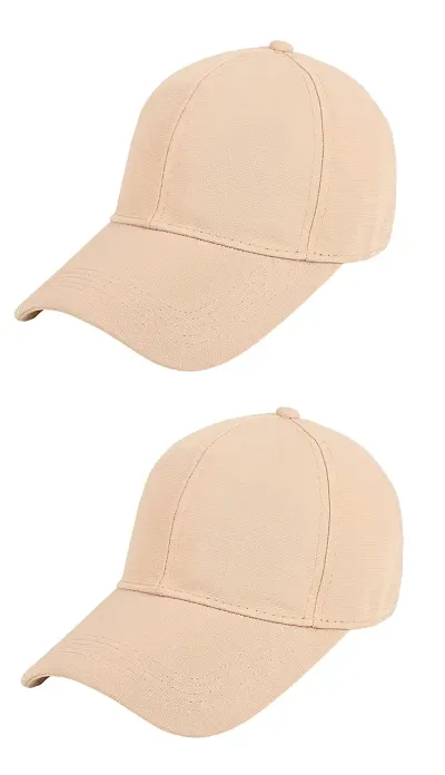 Zacharias Men's Polycotton Flexi Stretch Fit Closed Back Cap FC-01 (Beige_Pack of 2) (Free Size)