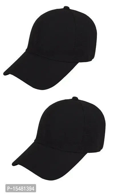Zacharias Men's Polycotton Flexi Stretch Fit Closed Back Cap FC-01 (Black_Pack of 2) (Free Size)-thumb0