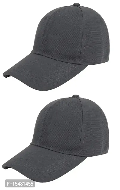 Zacharias Men's Polycotton Flexi Stretch Fit Closed Back Cap FC-01 (Dark-grey_Pack of 2) (Free Size)-thumb0