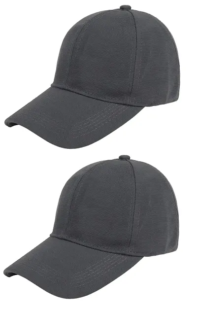 Zacharias Men's Polycotton Flexi Stretch Fit Closed Back Cap FC-01 (Dark-grey_Pack of 2) (Free Size)