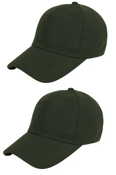 Zacharias Men's Polycotton Flexi Stretch Fit Closed Back Cap FC-01 (Green_Pack of 2) (Free Size)