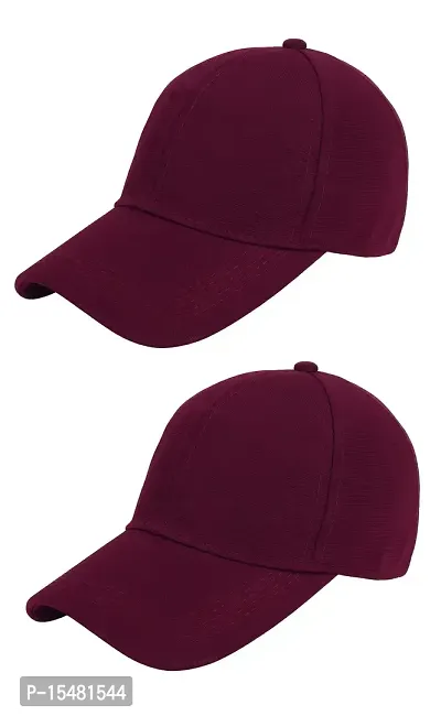 Zacharias Men's Polycotton Flexi Stretch Fit Closed Back Cap FC-01 (Maroon_Pack of 2) (Free Size)-thumb0