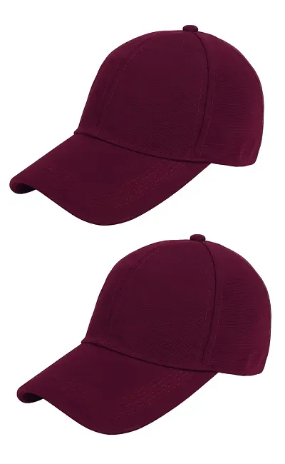 Zacharias Men's Polycotton Flexi Stretch Fit Closed Back Cap FC-01 (Maroon_Pack of 2) (Free Size)