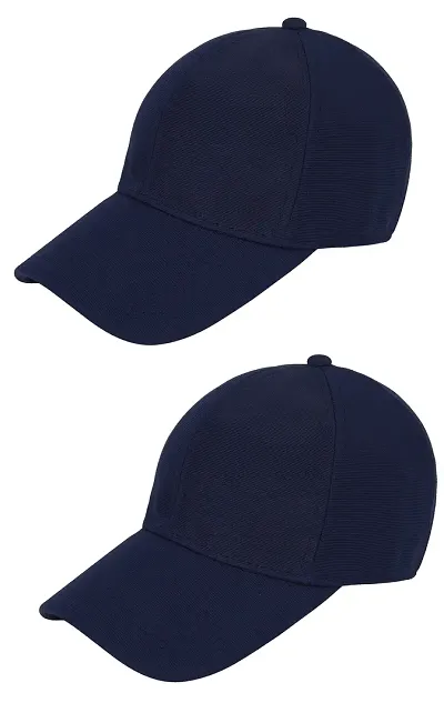Zacharias Men's Polycotton Flexi Stretch Fit Closed Back Cap FC-01 (Navy_Pack of 2) (Free Size)