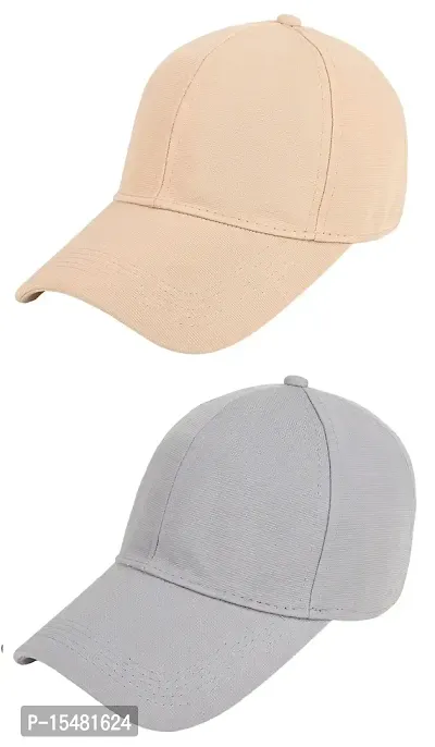 Zacharias Men's Polycotton Flexi Stretch Fit Closed Back Cap FC-01 (Beige-Light-grey_Pack of 2) (Free Size)-thumb0