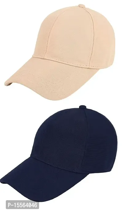 Zacharias Men's Polycotton Flexi Stretch Fit Closed Back Cap FC-01 (Beige-Navy_Pack of 2) (Free Size)-thumb0