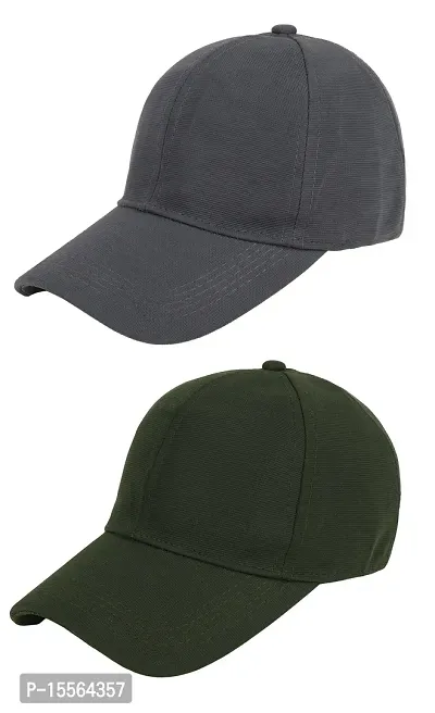 Zacharias Men's Polycotton Flexi Stretch Fit Closed Back Cap FC-01 (Dark-grey-Green_Pack of 2) (Free Size)