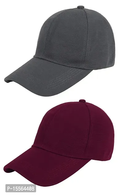 Zacharias Men's Polycotton Flexi Stretch Fit Closed Back Cap FC-01 (Dark-grey-Maroon_Pack of 2) (Free Size)-thumb0