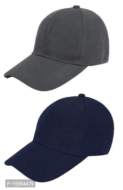 Zacharias Men's Polycotton Flexi Stretch Fit Closed Back Cap FC-01 (Dark-grey-Navy_Pack of 2) (Free Size)