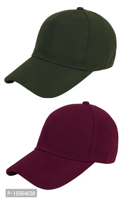 Zacharias Men's Polycotton Flexi Stretch Fit Closed Back Cap FC-01 (Green-Maroon_Pack of 2) (Free Size)-thumb0