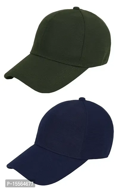 Zacharias Men's Polycotton Flexi Stretch Fit Closed Back Cap FC-01 (Green-Navy_Pack of 2) (Free Size)-thumb0