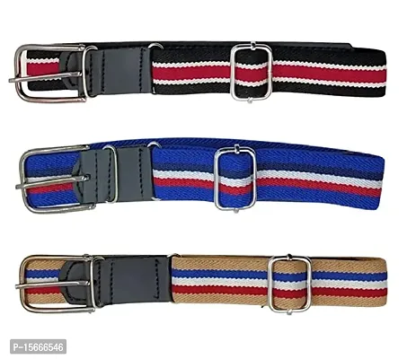 Zacharias Boy's Stretchable Striped Cotton Belt for kids (A-05_Multicolor_Pack of 3) ( 1-4 Years)-thumb0