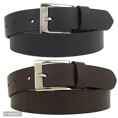 Zacharias Boy's Genuine Leather Belt for kids (wf-04_Black  Brown; 8-12 Years) (Pack of 2)-thumb0