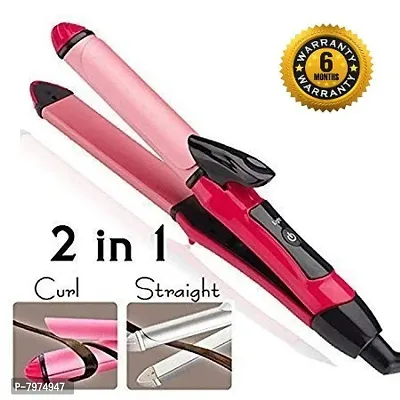 NEW HAIR straightener NHC-2009 2 in 1 Hair Straightener Plus Curler Machine for Women, Pink Hair Straightener  (Pink)-thumb0