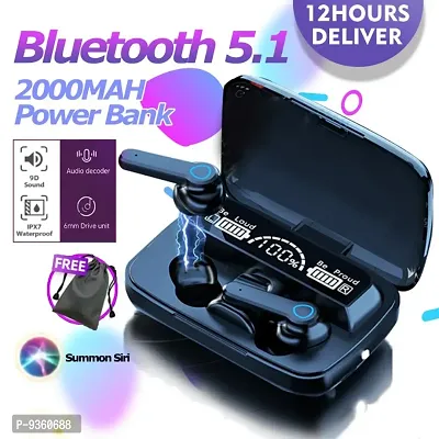NEW M19 TWS Bluetooth 5.0 Wireless Earbuds Touch Waterproof IP7X LED Digital Display Bluetooth Headset  (Black, True Wireless)-thumb0