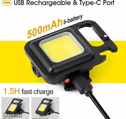 LED Small key chain Bright Flashlight,Rechargeable COB 3Type Light Mode 500 MAH. LED Front Light  (Black)-thumb2
