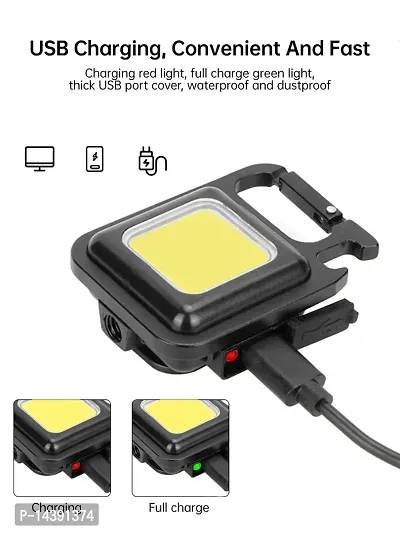 LED Small key chain Bright Flashlight,Rechargeable COB 3Type Light Mode 500 MAH. LED Front Light  (Black)-thumb3