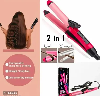 AK NEW Nova NHC-2009 2-in-1 Hair Beauty Set l Straightener and Curler (Pack of 1) Handy Hair Styler l 2 in 1 Styling Iron PTC Heater l Ceramic Heating Plates Hair Straightener-thumb0