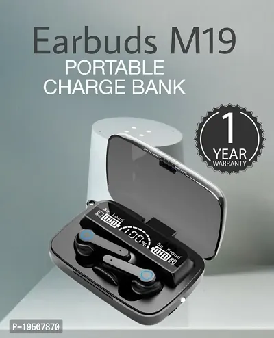 AK  TWS Bluetooth 5.0 Wireless Earbuds Earbuds M19 wireless bluetooth earbuds and headphones V5.1 HIFI small bass full buds fast charging 2200MAH power bank with micro USB (Black pack of 1)-thumb0