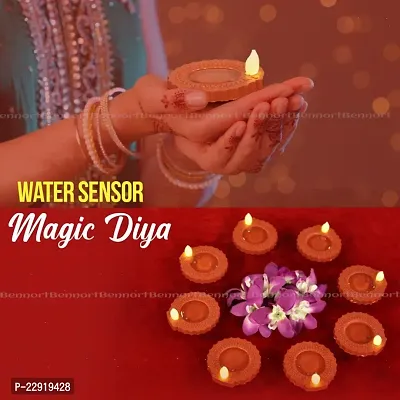 Water Sensor Electric LED Diyas Set of 12 Plastic Flameless  Smokeless Water Sensor LED Diwali Light Diya Warm Ambient Tea Ligth Candles for New Year, Festival ,Christmas, Home Decorati-thumb0