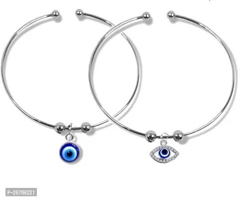 Trendy Silver Adjustable  Evil Eye  Bracelet Combo Turkish Blue Bangle style Charm bracelet For Boys Girls Men Woman-thumb0