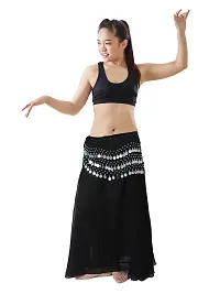 Krypmax Women's Chiffon Belly Dance Hip Scarf Waistband Belt Skirt with 130 Silver Coins (Black)-thumb2