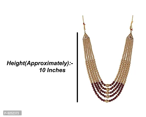 Krypmax Five Layers Golden and Maroon Pearl Beads Dulha Groom Sherwani Necklace/Moti Mala for Men for wedding-thumb4