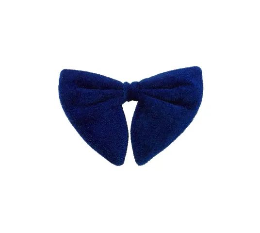 Krypmax Men's Velvet Long Peak Butterfly Look Adjustable Bow Tie (Navy Blue, Free Size)