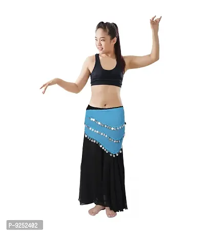Krypmax Belly Dance Hip Scarf Waist Belt with Silver Coins for Women and Girls, Triangle Shape (Turquoise)-thumb3