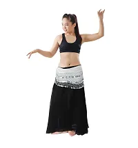 Krypmax Women's Chiffon Belly Dance Hip Scarf Waistband Belt Skirt with Silver Coins (White)-thumb1