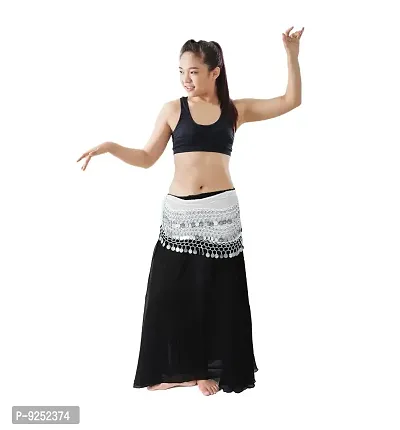 Krypmax Women's Chiffon Belly Dance Hip Scarf Waistband Belt Skirt with Silver Coins (White)-thumb2