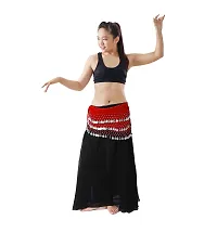 Krypmax Women's Chiffon Belly Dance Hip Scarf Waistband Belt Skirt with Silver Coins (Red)-thumb2