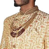 Krypmax Five Layers Golden and Maroon Pearl Beads Dulha Groom Sherwani Necklace/Moti Mala for Men for wedding-thumb1