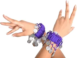 Krypmax Indian Dance Wear, Belly Dance Accessories Silver Coins Dancing Hand Bracelets (1 Pair) for Adult | Stage Performance Wear (Royal Blue)-thumb1