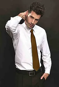 Krypmax Solid Satin Plain Neck Tie for Men, Boys (Free Size) (Brown)-thumb2