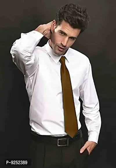 Krypmax Solid Satin Plain Neck Tie for Men, Boys (Free Size) (Brown)-thumb3
