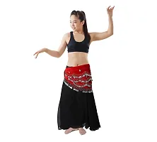Krypmax Belly Dance Velvet Hip Scarf Waist Belt with Silver Coins for Women and Girls (Red)-thumb2