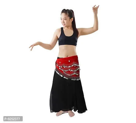 Krypmax Belly Dance Velvet Hip Scarf Waist Belt with Silver Coins for Women and Girls (Red)-thumb3