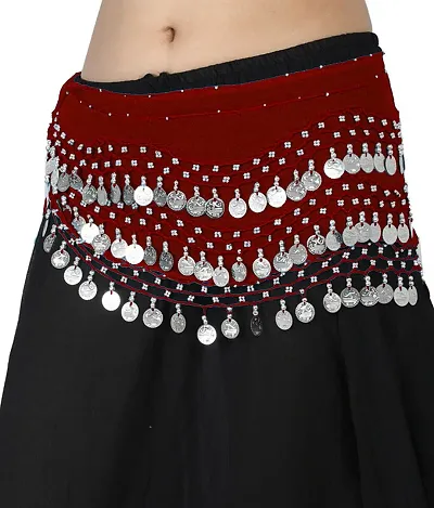 Krypmax Women's Chiffon Belly Dance Hip Scarf Waistband Belt Skirt with 130 Silver Coins