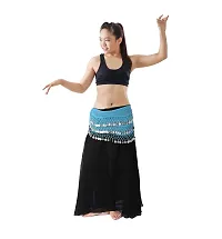 Krypmax Women's Chiffon Belly Dance Hip Scarf Waistband Belt Skirt with Silver Coins (Turquoise)-thumb2